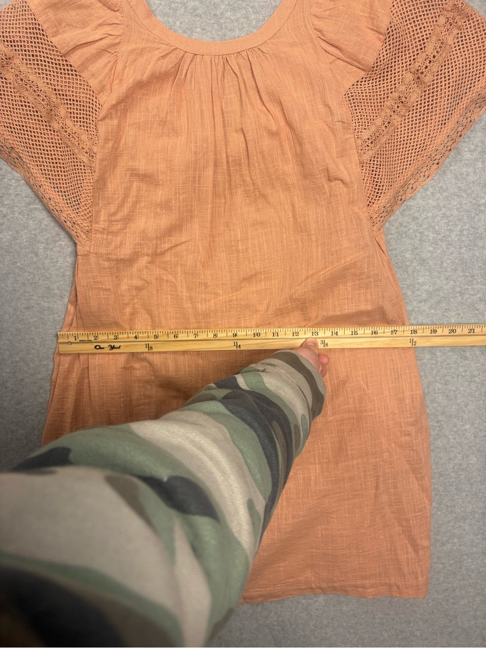 Peach / Coral Short-Sleeve Mini Dress with Lace Detail - Picture 5 of 8